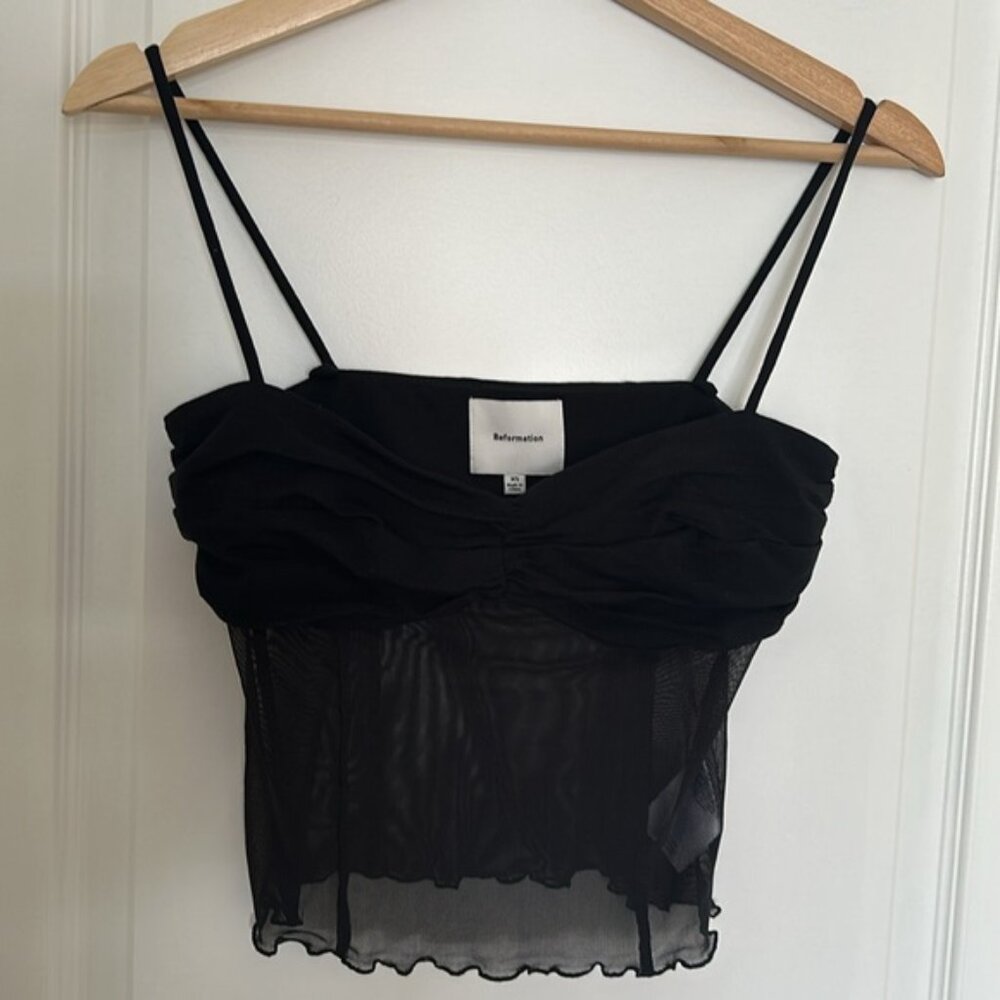 NEW Reformation Milly Knit Sheer Top in Black | size XS - Picture 5 of 9